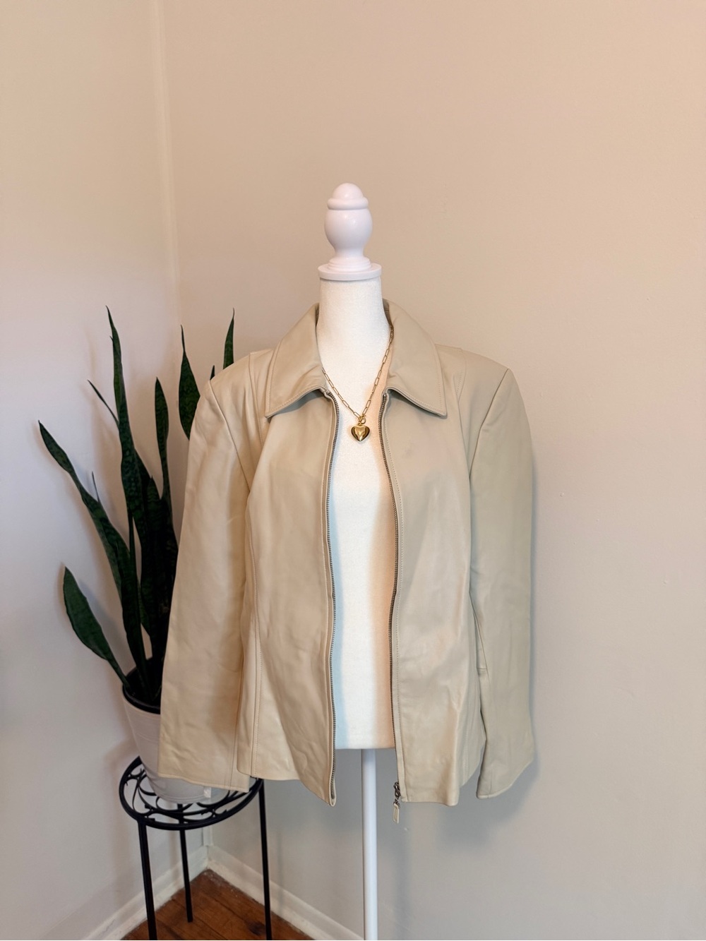 Pamela McCoy | Cream Leather Zip Jacket